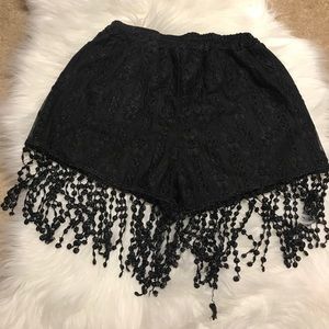 Cute Black Flower Embroidered shorts